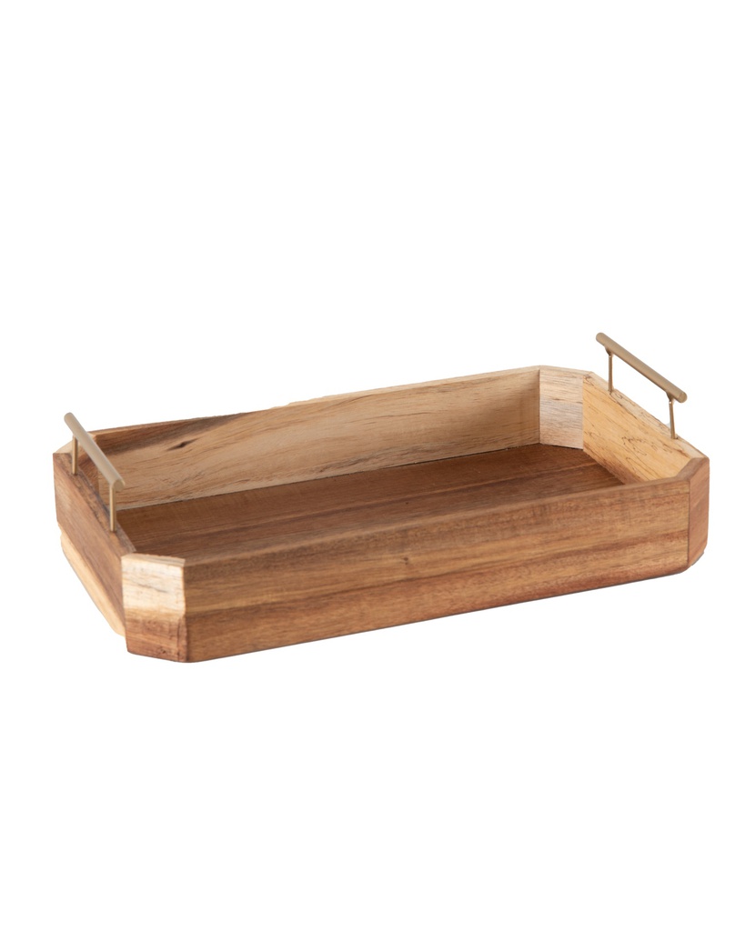 Wooden Tray With Metal Handle-L