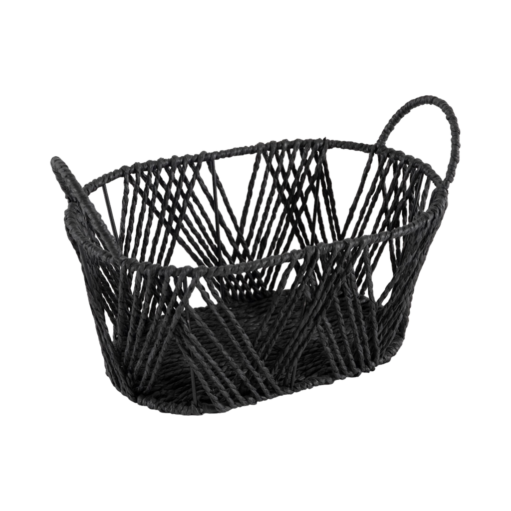 Paper Rope And Metal Basket-Black-31x19x20cm